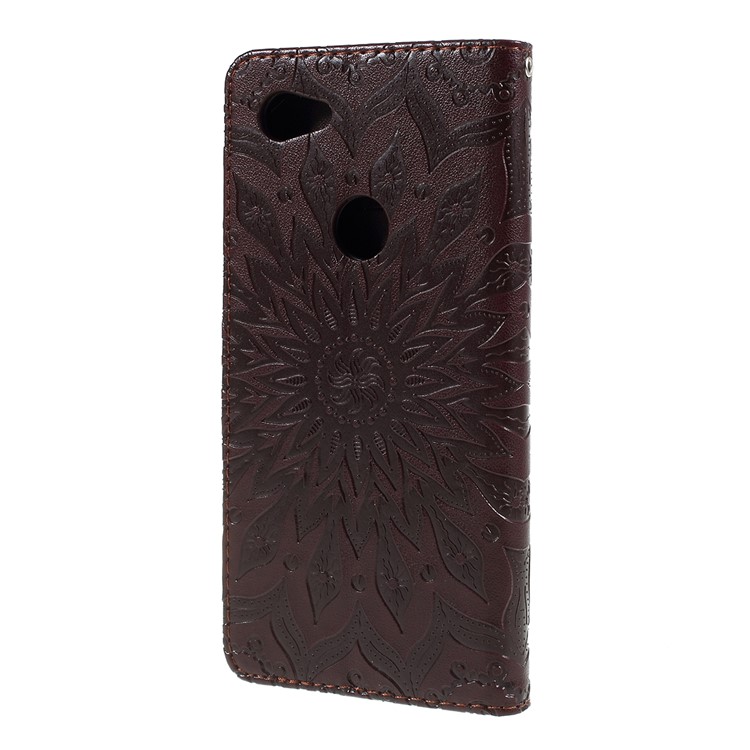 Imprint Sunflower Pattern Wallet Stand Flip Leather Case with Lanyard for Google Pixel 3a - Brown-7