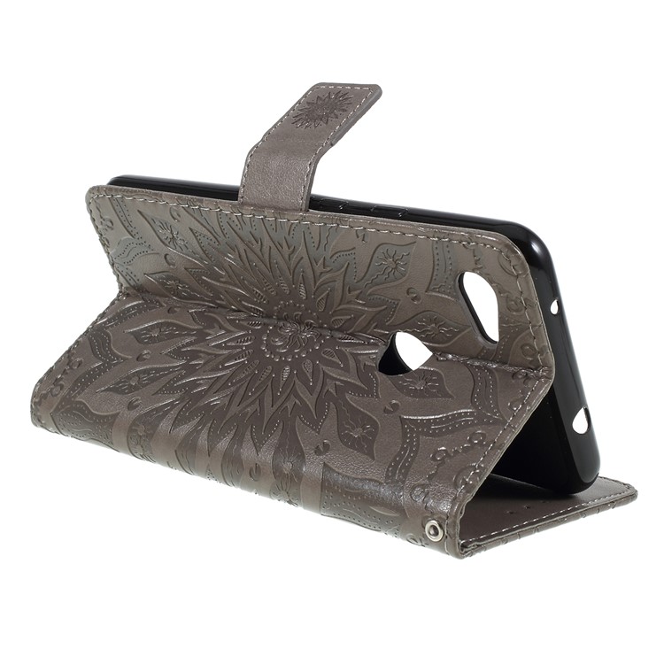 Imprint Sunflower Wallet Leather Stand Case for Google Pixel 3a XL - Grey-7