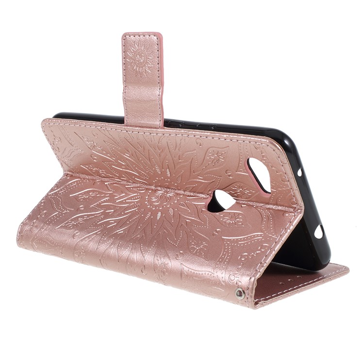 Imprint Sunflower Wallet Leather Stand Case for Google Pixel 3a XL - Rose Gold-3
