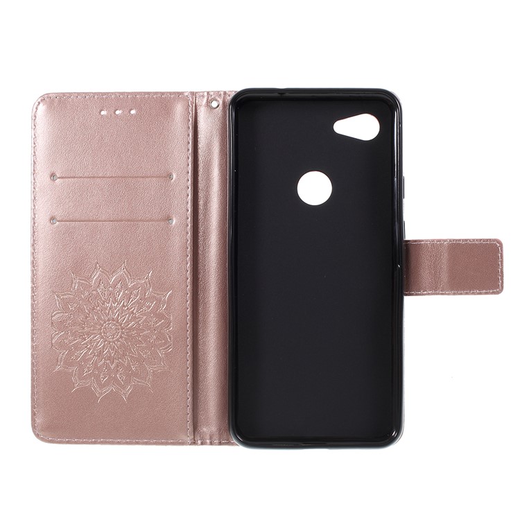 Imprint Sunflower Wallet Leather Stand Case for Google Pixel 3a XL - Rose Gold-4