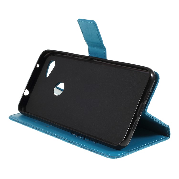 Imprint Sunflower Wallet Leather Stand Case for Google Pixel 3a XL - Blue-2