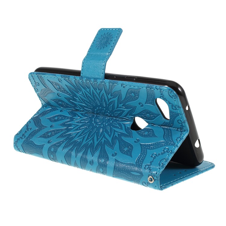 Imprint Sunflower Wallet Leather Stand Case for Google Pixel 3a XL - Blue-3