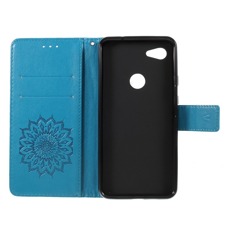 Imprint Sunflower Wallet Leather Stand Case for Google Pixel 3a XL - Blue-4
