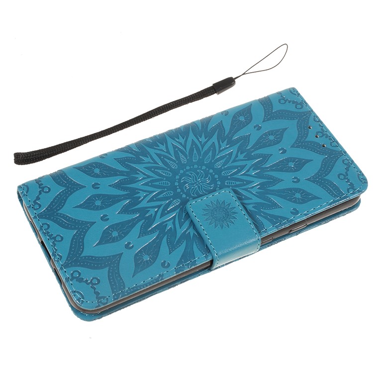 Imprint Sunflower Wallet Leather Stand Case for Google Pixel 3a XL - Blue-5