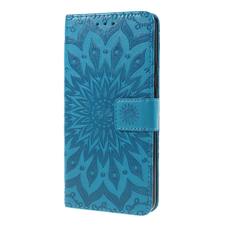 Imprint Sunflower Wallet Leather Stand Case for Google Pixel 3a XL - Blue-6