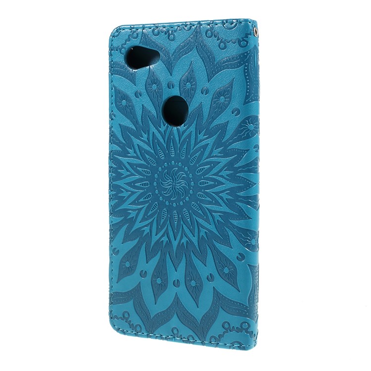Imprint Sunflower Wallet Leather Stand Case for Google Pixel 3a XL - Blue-7
