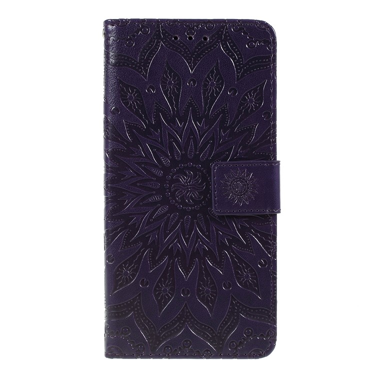 Imprint Sunflower Wallet Leather Stand Case for Google Pixel 3a XL - Purple-1