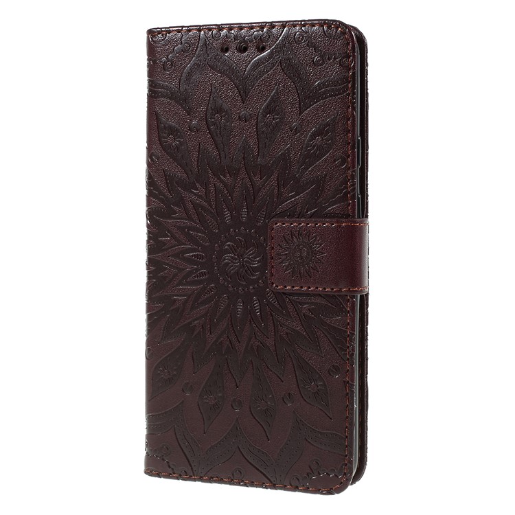 Imprint Sunflower Wallet Leather Stand Case for Google Pixel 3a XL - Brown-6