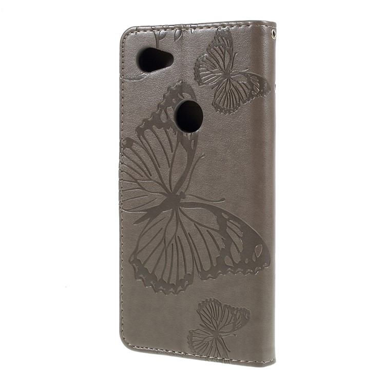 Imprinted Butterfly PU Leather Folio Flip Cover with Wallet Stand for Google Pixel 3a XL - Grey-2