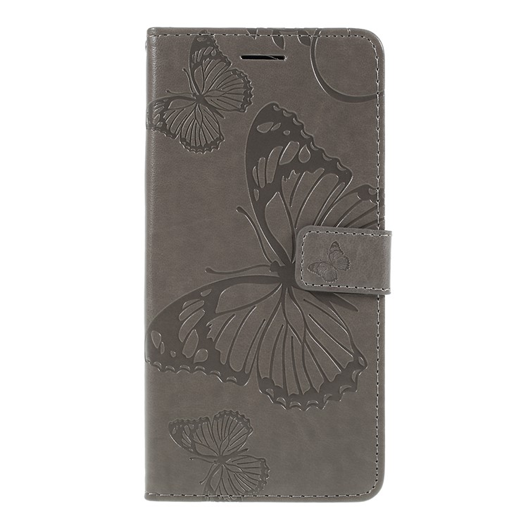 Imprinted Butterfly PU Leather Folio Flip Cover with Wallet Stand for Google Pixel 3a XL - Grey-3