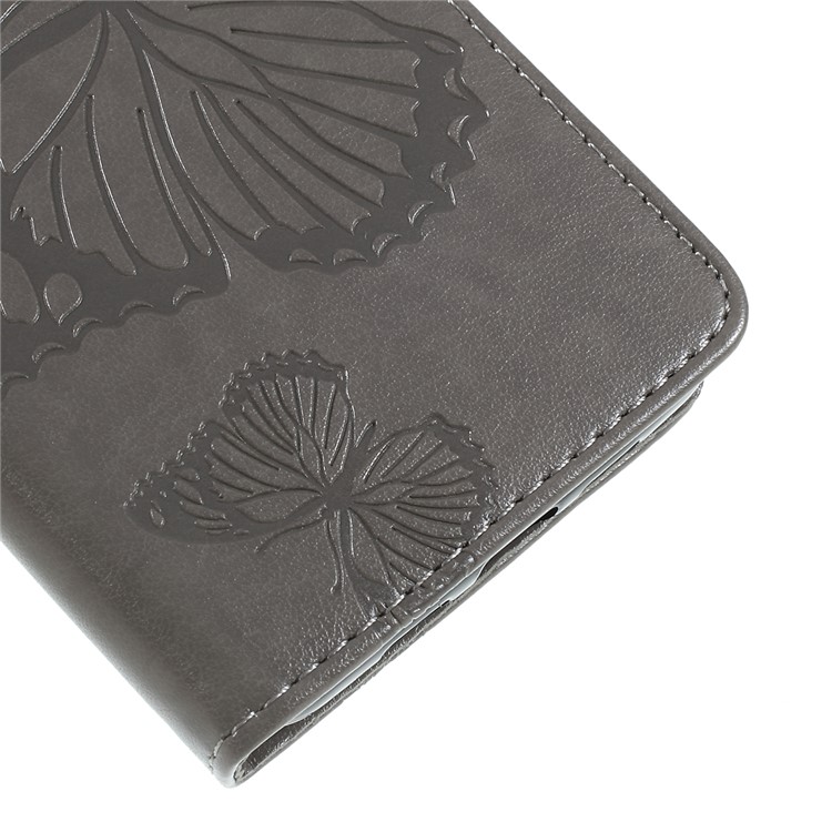 Imprinted Butterfly PU Leather Folio Flip Cover with Wallet Stand for Google Pixel 3a XL - Grey-4