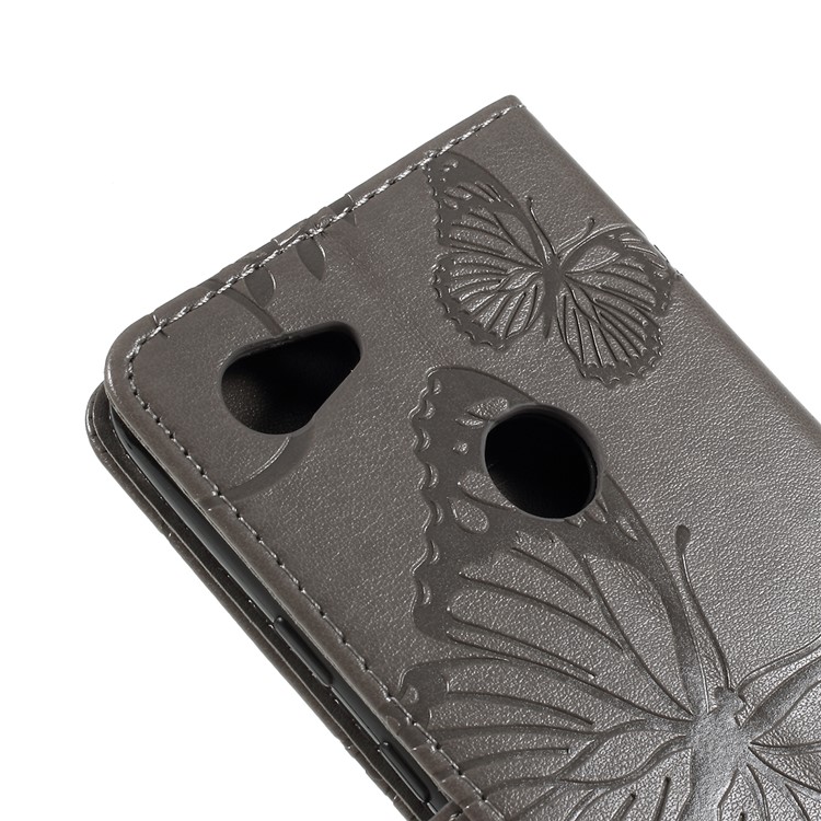 Imprinted Butterfly PU Leather Folio Flip Cover with Wallet Stand for Google Pixel 3a XL - Grey-5
