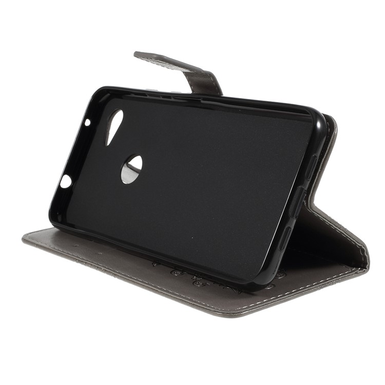 Imprinted Butterfly PU Leather Folio Flip Cover with Wallet Stand for Google Pixel 3a XL - Grey-6
