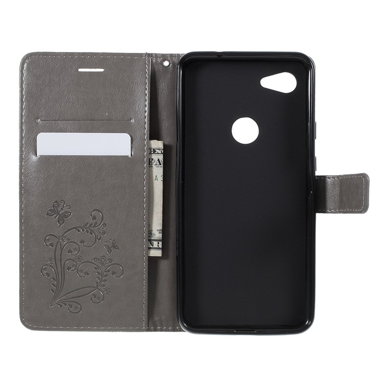 Imprinted Butterfly PU Leather Folio Flip Cover with Wallet Stand for Google Pixel 3a XL - Grey-8