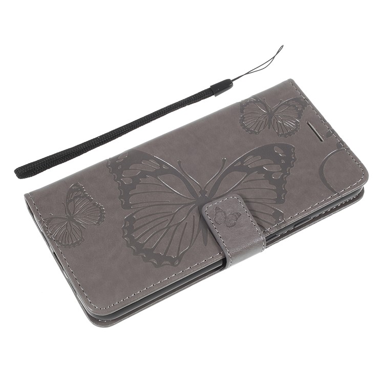 Imprinted Butterfly PU Leather Folio Flip Cover with Wallet Stand for Google Pixel 3a XL - Grey-9