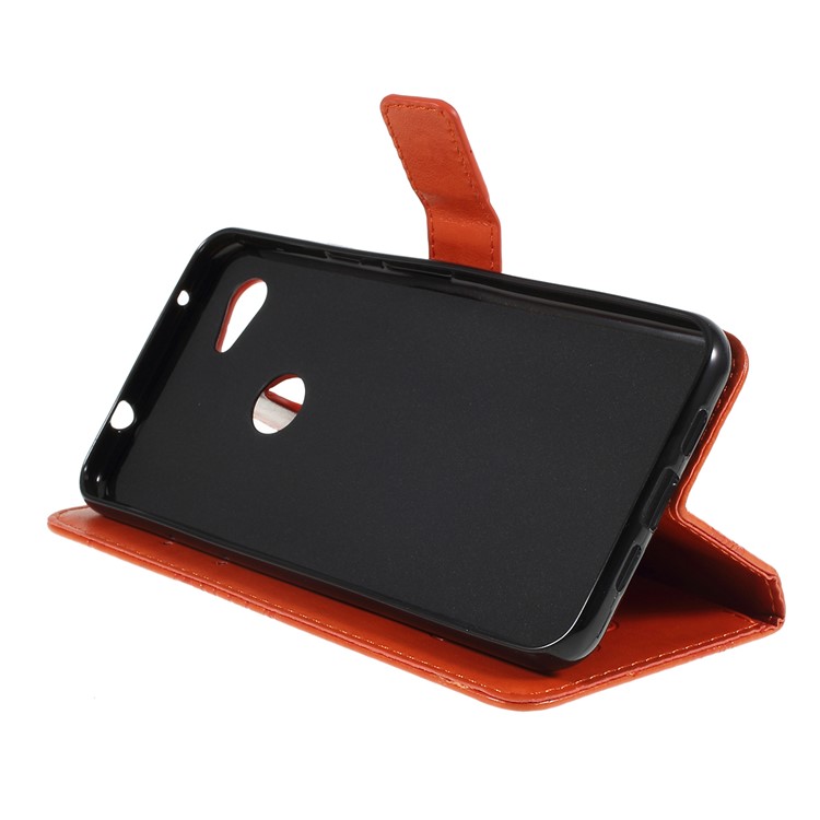 Imprinted Butterfly PU Leather Folio Flip Cover with Wallet Stand for Google Pixel 3a XL - Orange-2