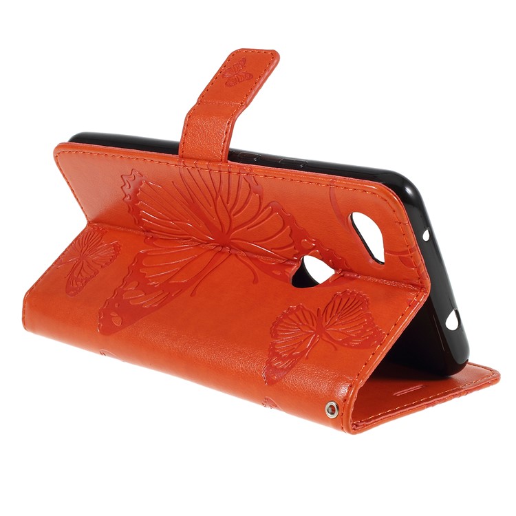 Imprinted Butterfly PU Leather Folio Flip Cover with Wallet Stand for Google Pixel 3a XL - Orange-3
