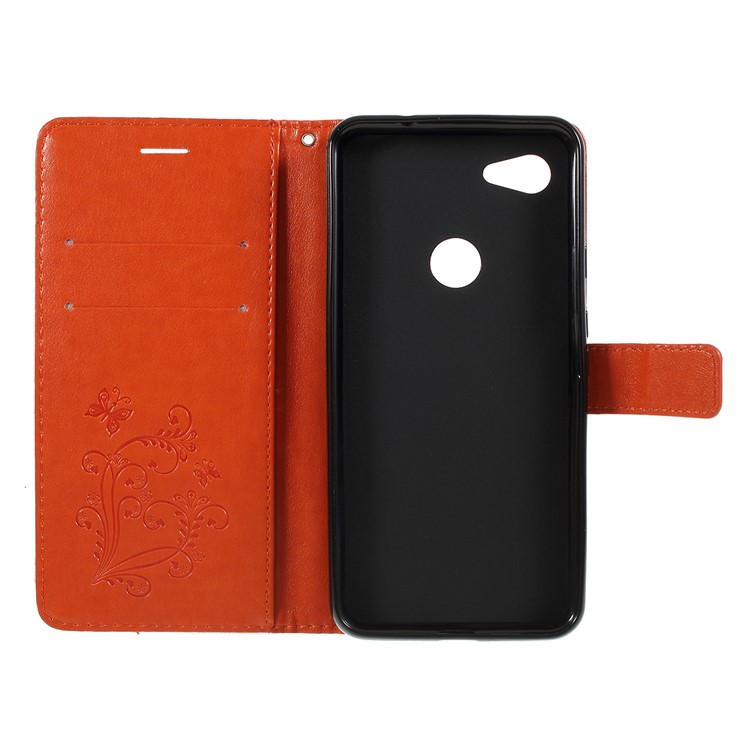 Imprinted Butterfly PU Leather Folio Flip Cover with Wallet Stand for Google Pixel 3a XL - Orange-4