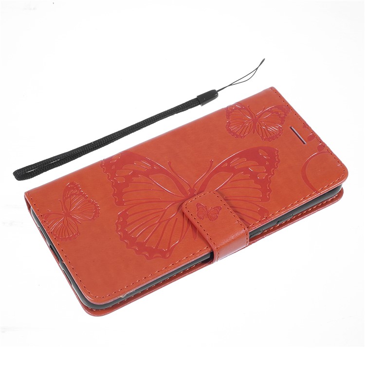 Imprinted Butterfly PU Leather Folio Flip Cover with Wallet Stand for Google Pixel 3a XL - Orange-5