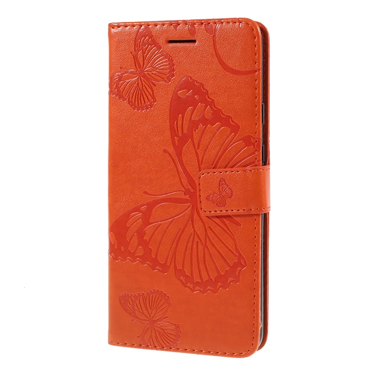 Imprinted Butterfly PU Leather Folio Flip Cover with Wallet Stand for Google Pixel 3a XL - Orange-6