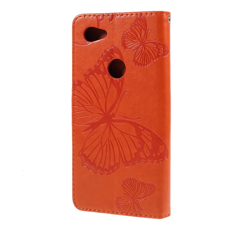 Imprinted Butterfly PU Leather Folio Flip Cover with Wallet Stand for Google Pixel 3a XL - Orange-7