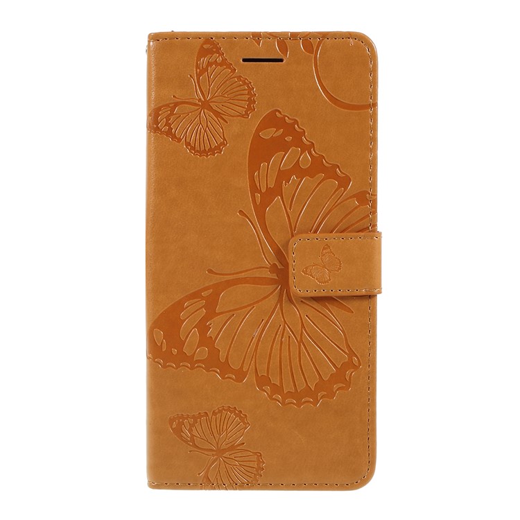 Imprinted Butterfly PU Leather Folio Flip Cover with Wallet Stand for Google Pixel 3a XL - Brown-1