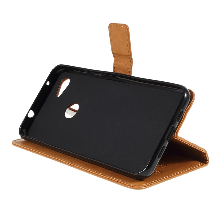 Imprinted Butterfly PU Leather Folio Flip Cover with Wallet Stand for Google Pixel 3a XL - Brown-2