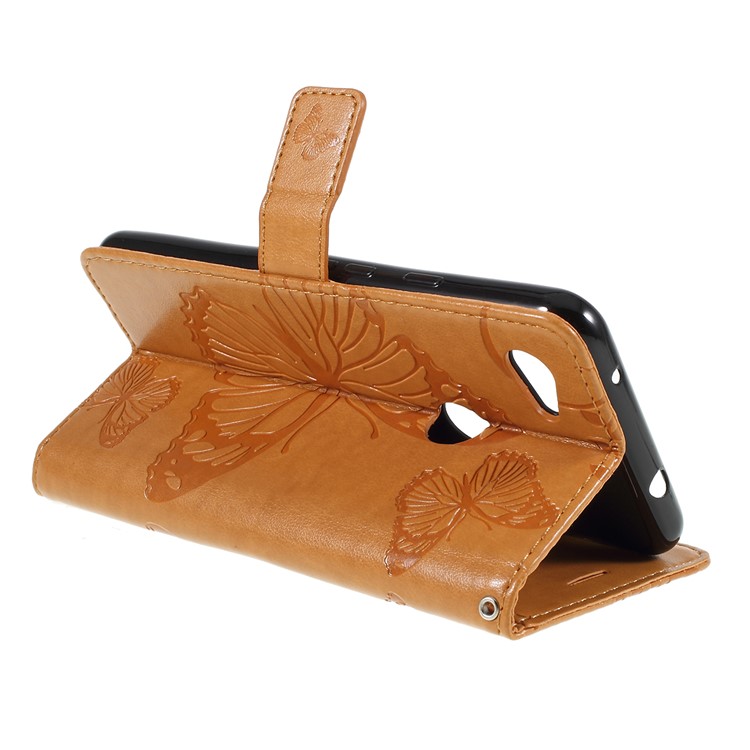 Imprinted Butterfly PU Leather Folio Flip Cover with Wallet Stand for Google Pixel 3a XL - Brown-3