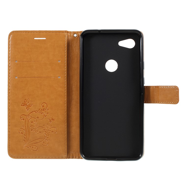 Imprinted Butterfly PU Leather Folio Flip Cover with Wallet Stand for Google Pixel 3a XL - Brown-4