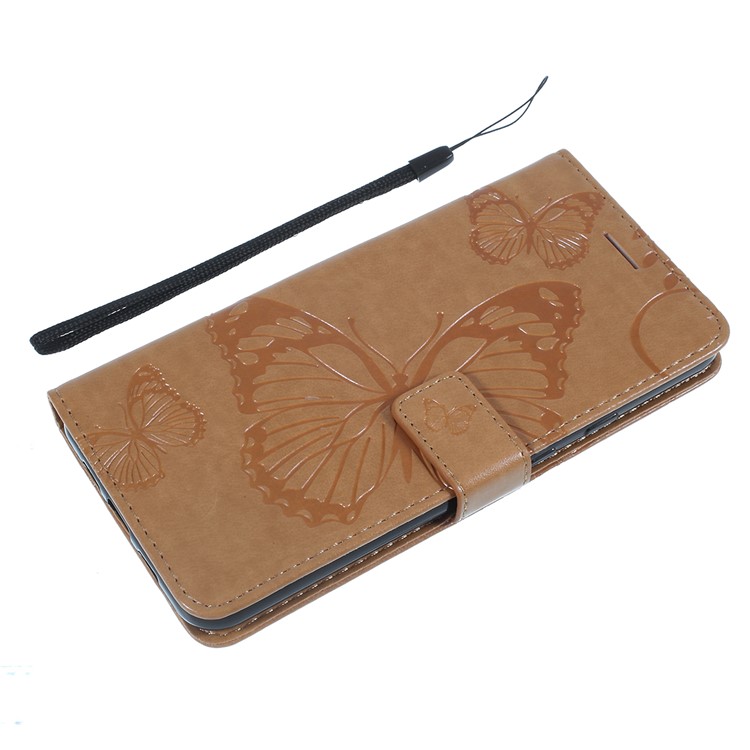 Imprinted Butterfly PU Leather Folio Flip Cover with Wallet Stand for Google Pixel 3a XL - Brown-5