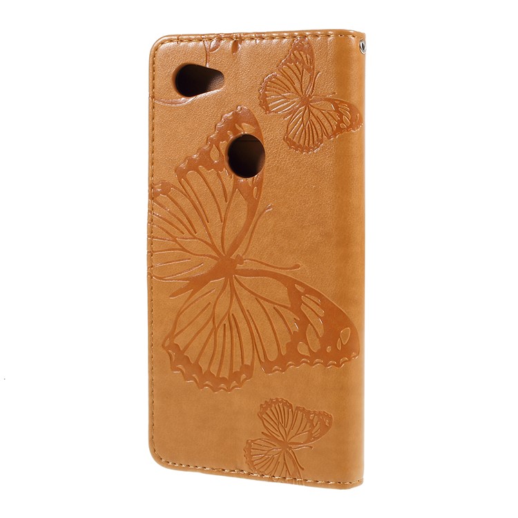 Imprinted Butterfly PU Leather Folio Flip Cover with Wallet Stand for Google Pixel 3a XL - Brown-7
