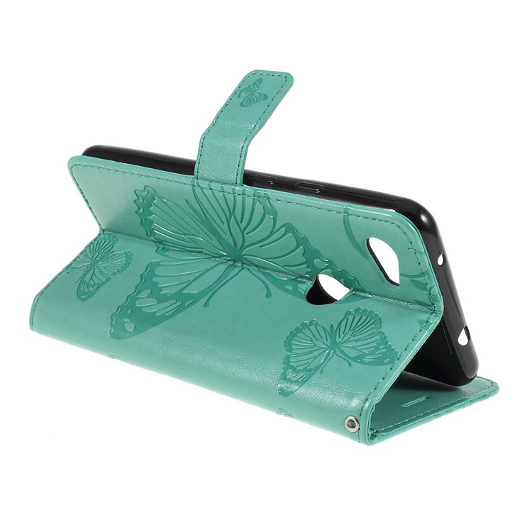 Imprinted Butterfly PU Leather Folio Flip Cover with Wallet Stand for Google Pixel 3a XL - Green-3