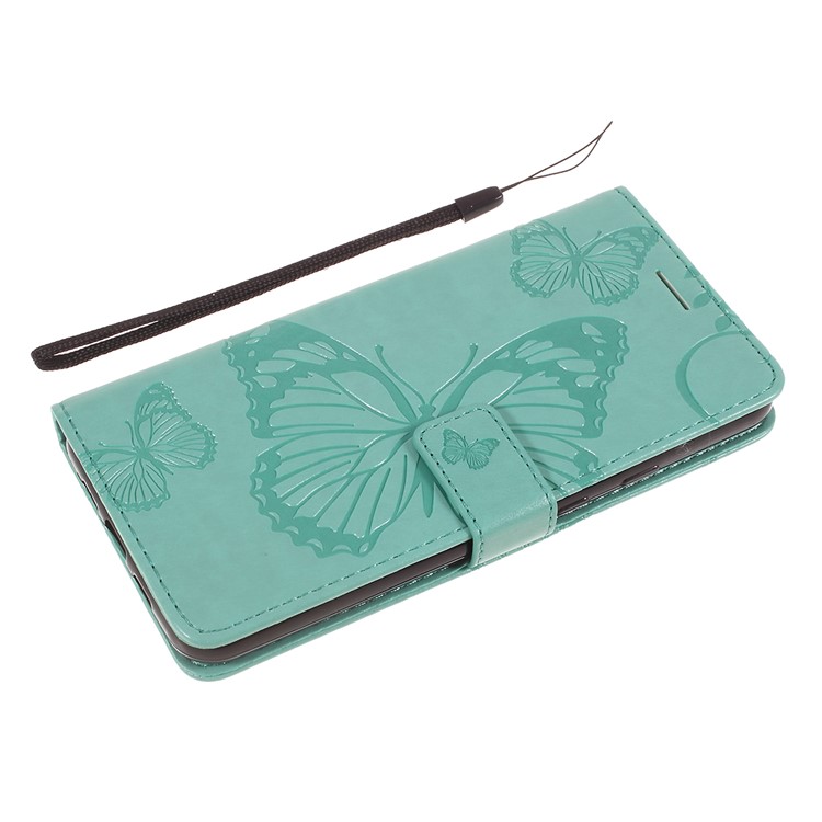 Imprinted Butterfly PU Leather Folio Flip Cover with Wallet Stand for Google Pixel 3a XL - Green-5
