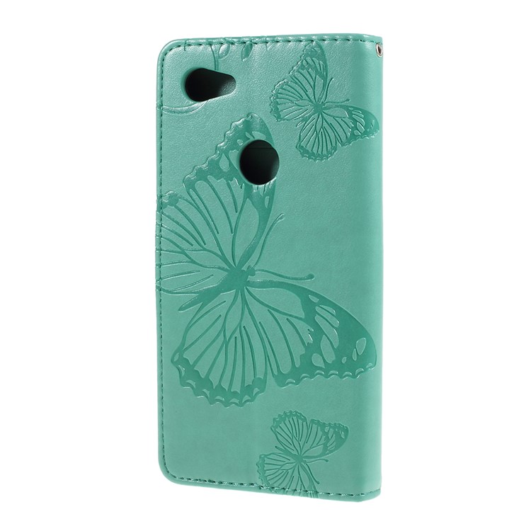 Imprinted Butterfly PU Leather Folio Flip Cover with Wallet Stand for Google Pixel 3a XL - Green-7