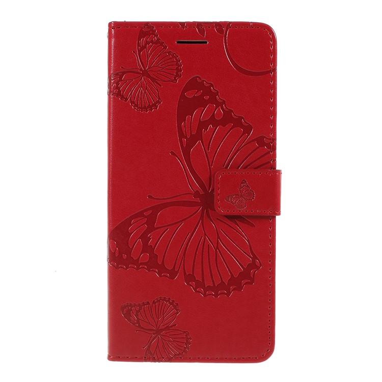 Imprinted Butterfly PU Leather Folio Flip Cover with Wallet Stand for Google Pixel 3a XL - Red