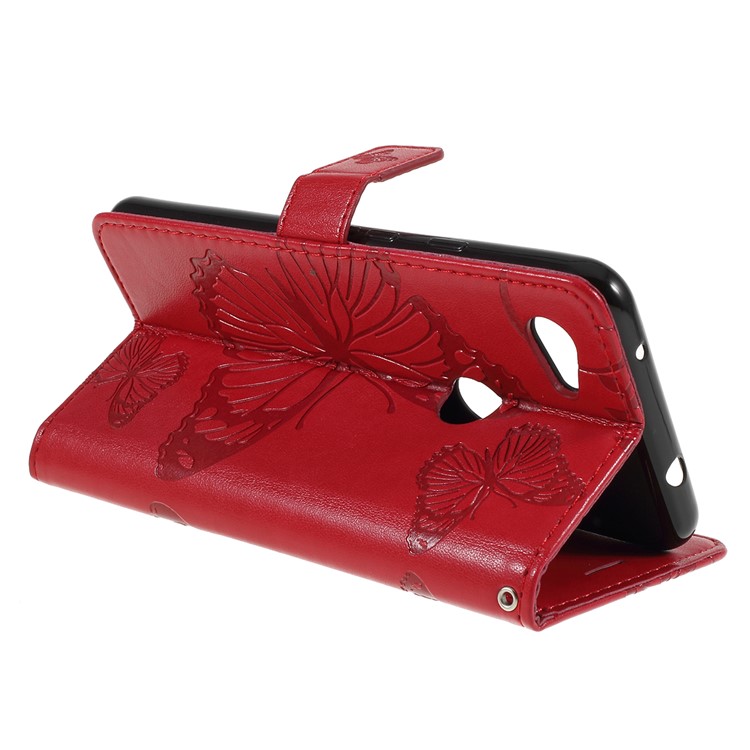 Imprinted Butterfly PU Leather Folio Flip Cover with Wallet Stand for Google Pixel 3a XL - Red-3