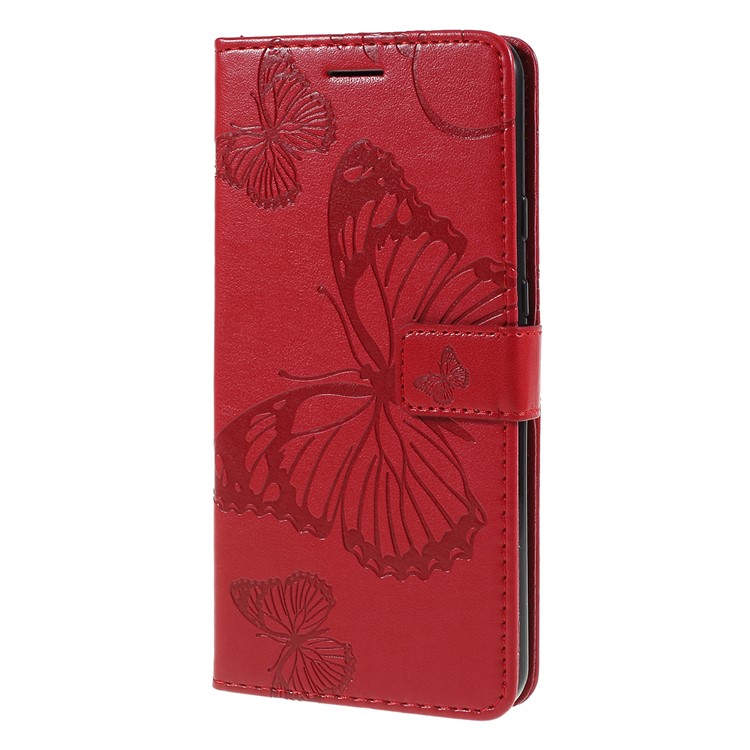 Imprinted Butterfly PU Leather Folio Flip Cover with Wallet Stand for Google Pixel 3a XL - Red-6