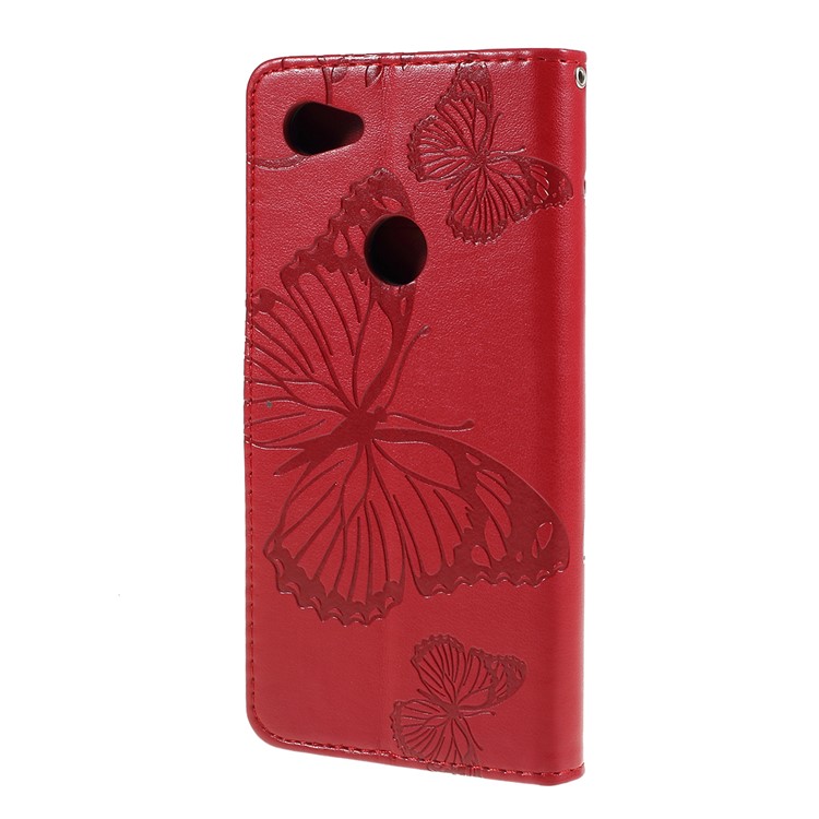Imprinted Butterfly PU Leather Folio Flip Cover with Wallet Stand for Google Pixel 3a XL - Red-7