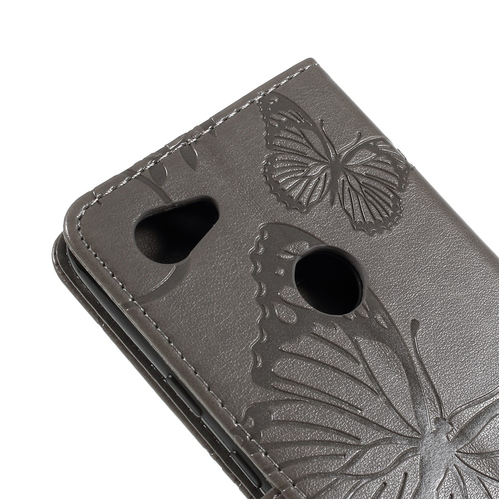 Imprint Butterfly Leather Wallet Mobile Case for Google Pixel 3a - Grey-5