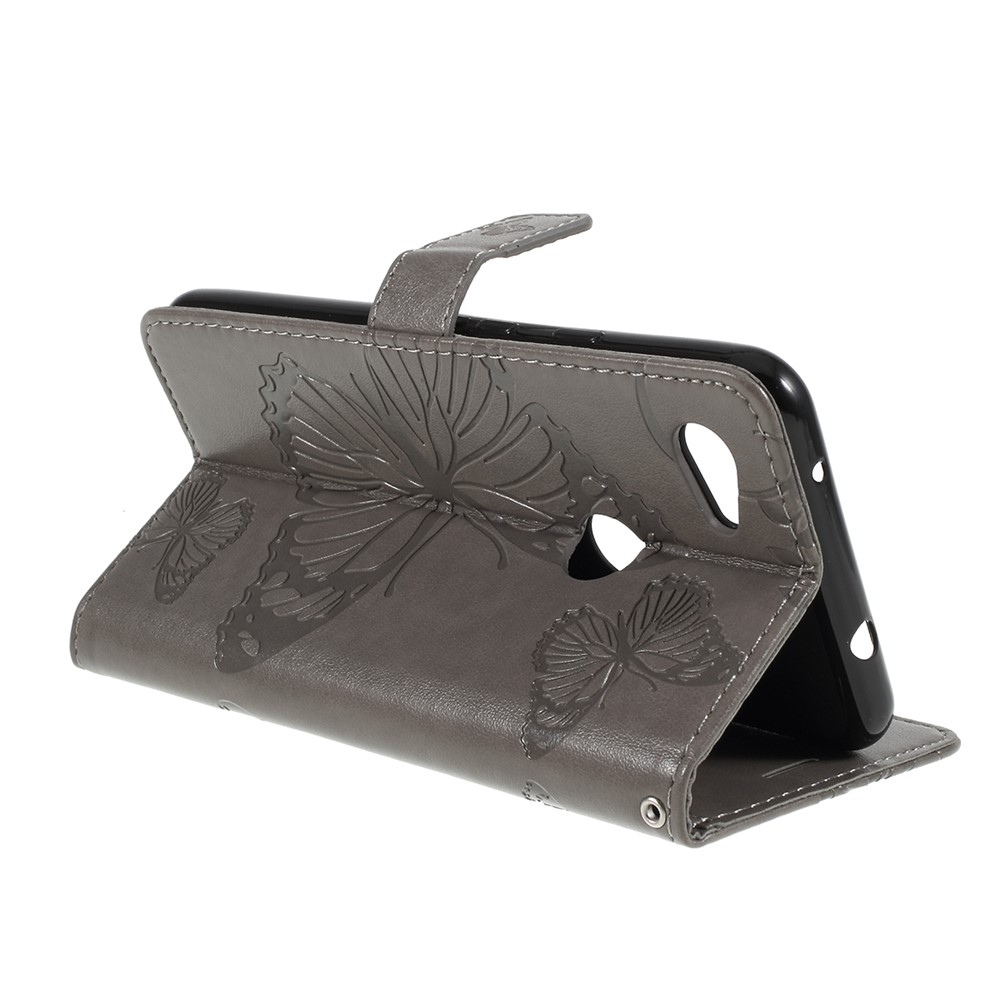 Imprint Butterfly Leather Wallet Mobile Case for Google Pixel 3a - Grey-7