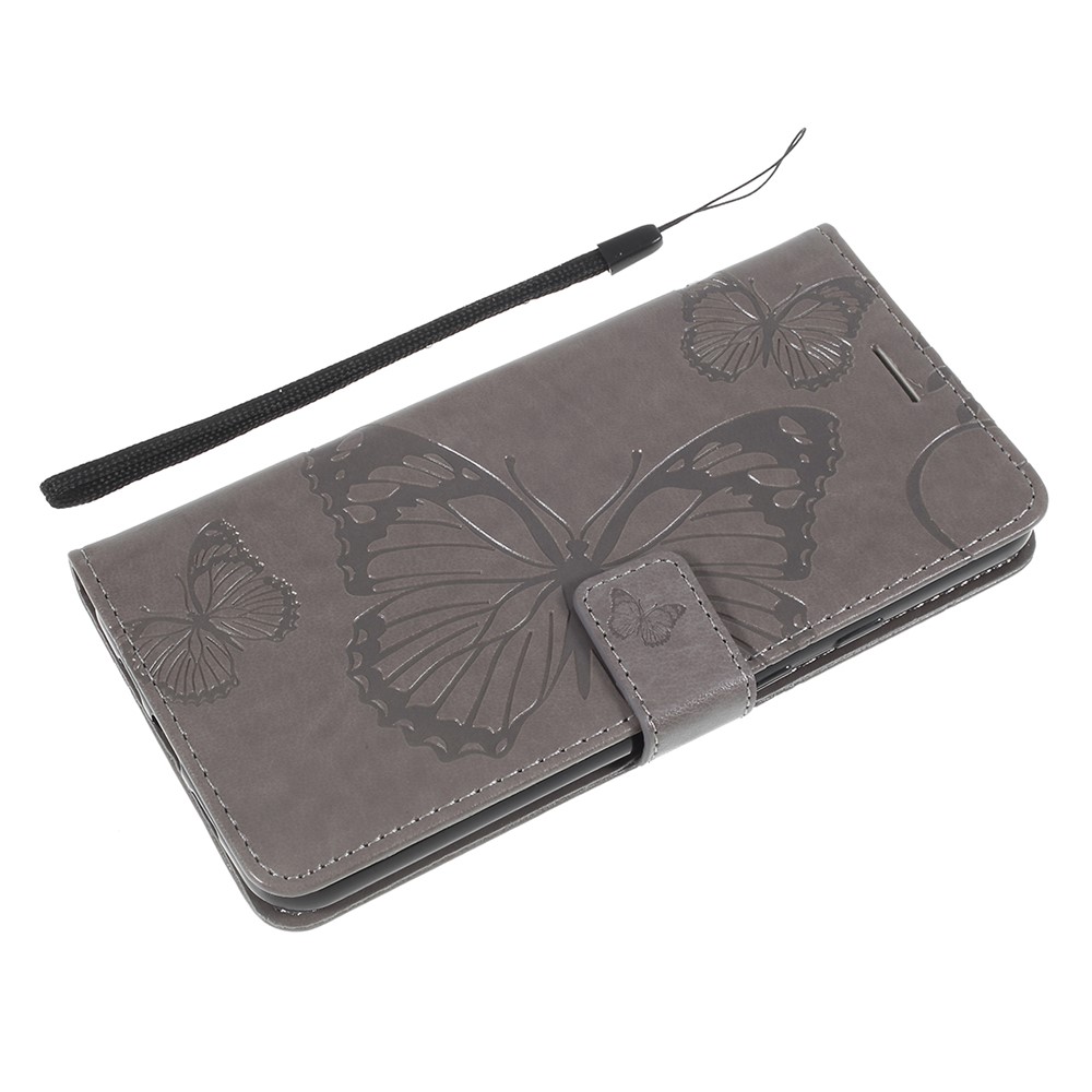 KT Imprinting Flower Series-2 Imprint Butterfly in Pelle Portafoglio Mobile Custodia Per Google Pixel 3a - Grigio