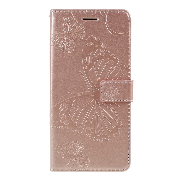 Imprint Butterfly Leather Wallet Mobile Case for Google Pixel 3a - Rose Gold-1