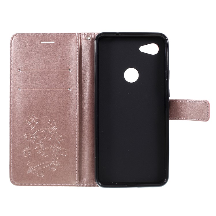 Imprint Butterfly Leather Wallet Mobile Case for Google Pixel 3a - Rose Gold-4