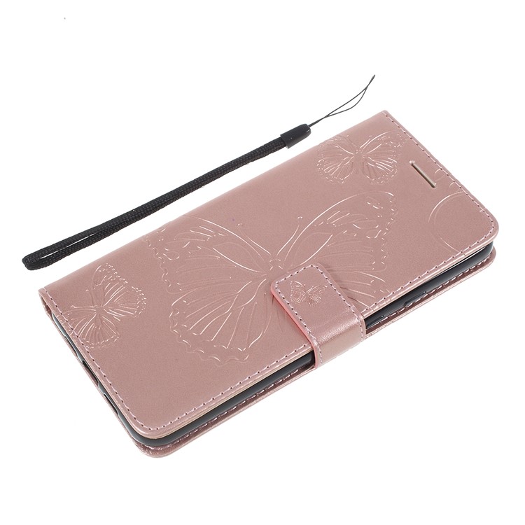 Imprint Butterfly Leather Wallet Mobile Case for Google Pixel 3a - Rose Gold-5