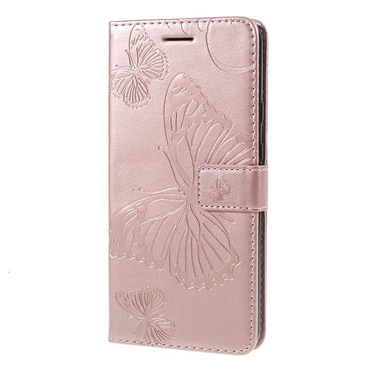 Imprint Butterfly Leather Wallet Mobile Case for Google Pixel 3a - Rose Gold-6