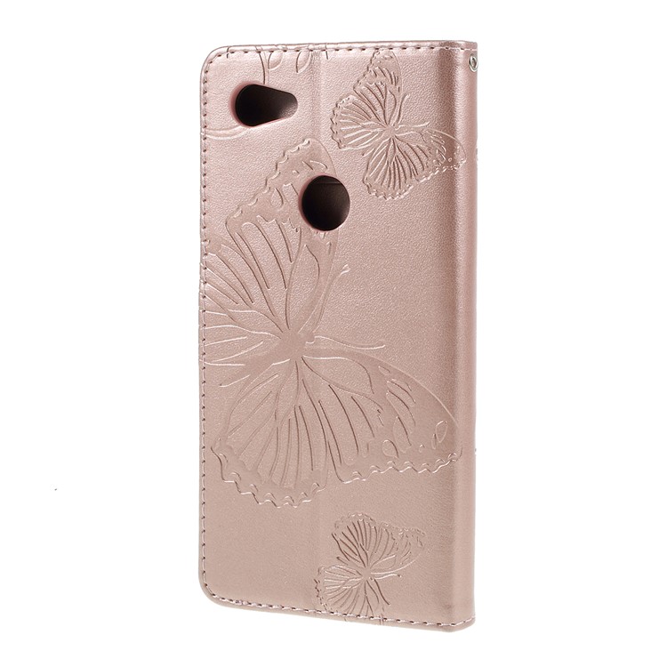 Imprint Butterfly Leather Wallet Mobile Case for Google Pixel 3a - Rose Gold-7