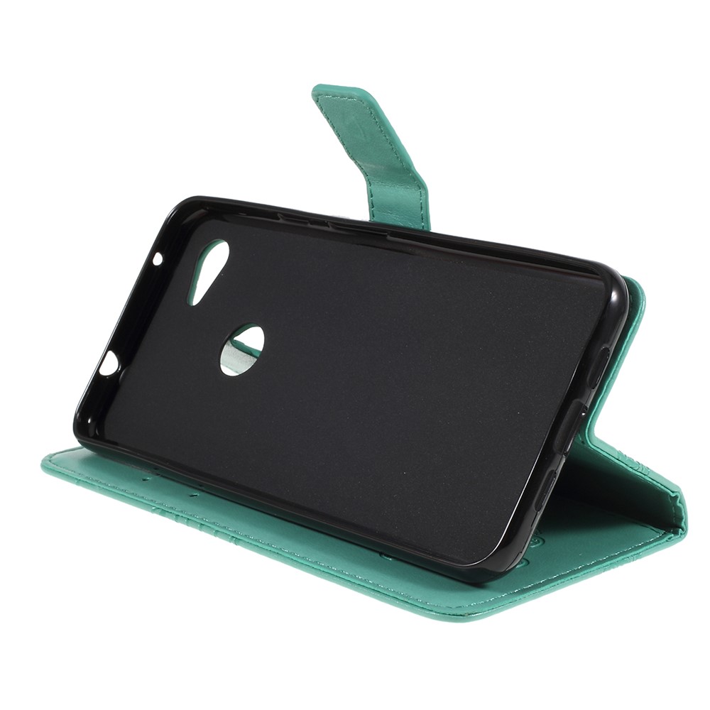 Imprint Butterfly Leather Wallet Mobile Case for Google Pixel 3a - Cyan-2