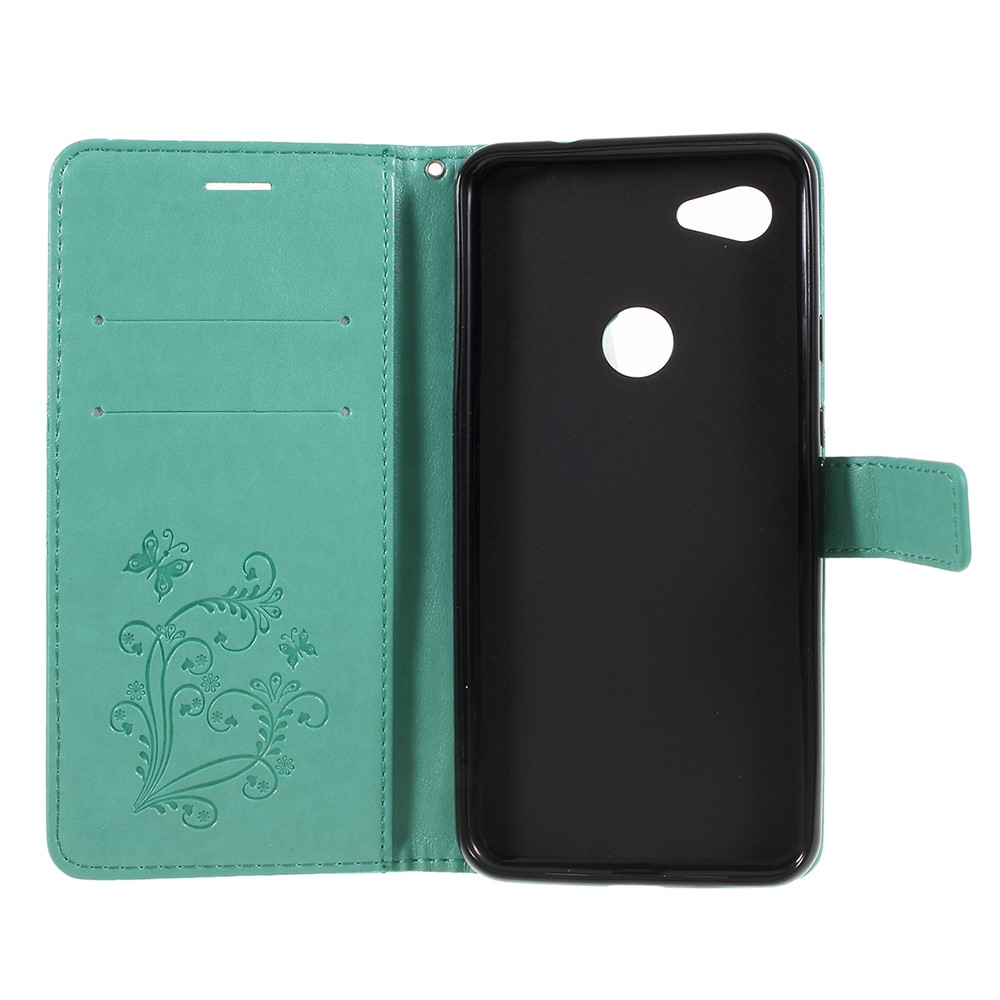 Imprint Butterfly Leather Wallet Mobile Case for Google Pixel 3a - Cyan-4