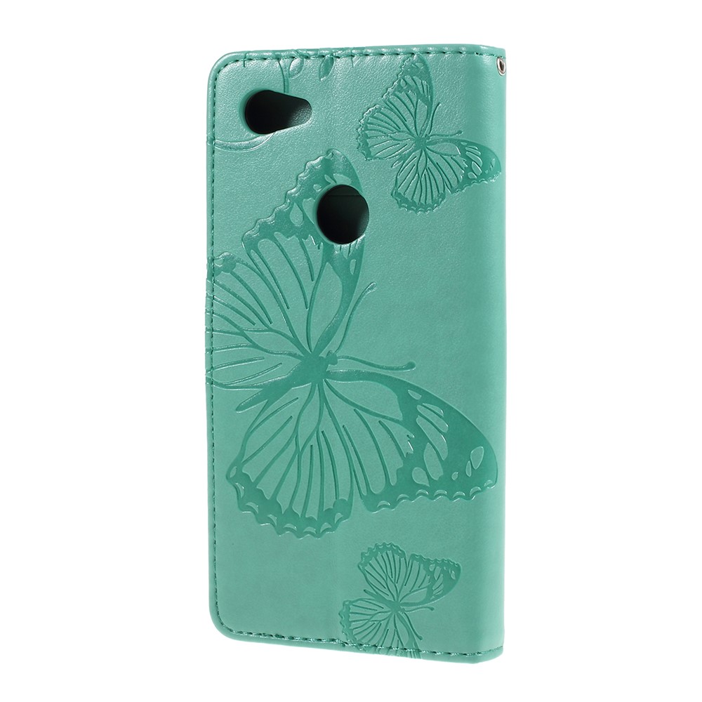 Imprint Butterfly Leather Wallet Mobile Case for Google Pixel 3a - Cyan-7