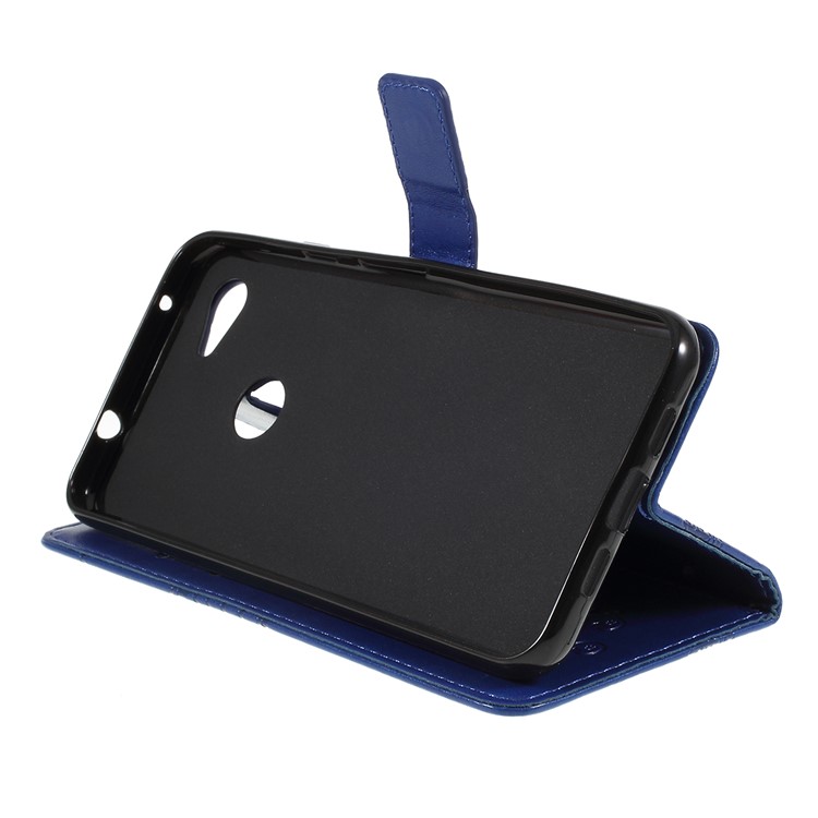 Imprint Butterfly Leather Wallet Mobile Case for Google Pixel 3a - Dark Blue-2